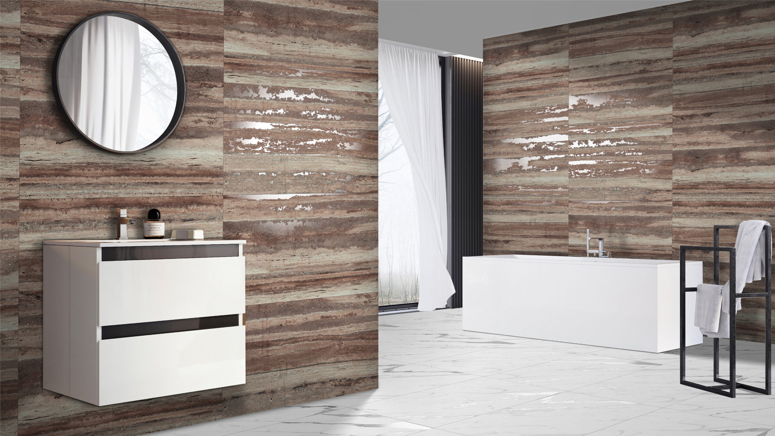 Sleek bathroom with ceramic wall tiles