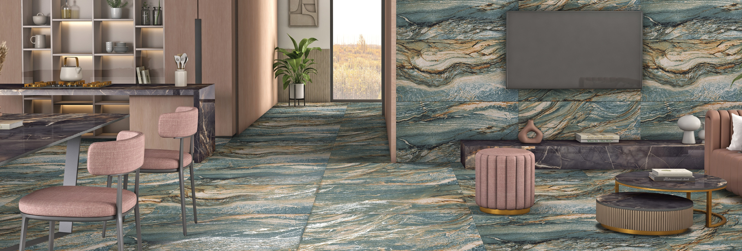 Inspired by the fluidity of natural stone, Rivera Green Stone